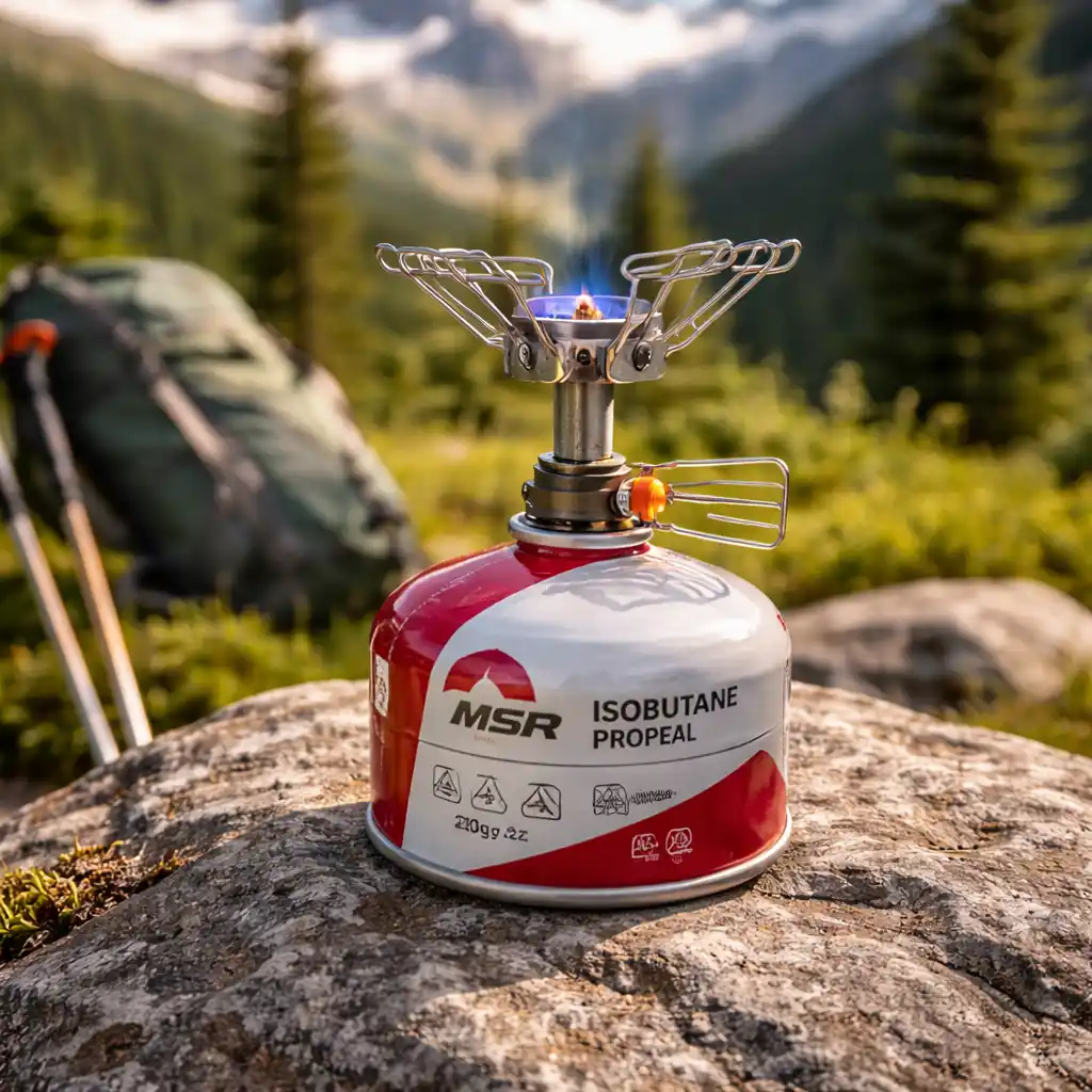 Small isobutane canister for backpacking stove
