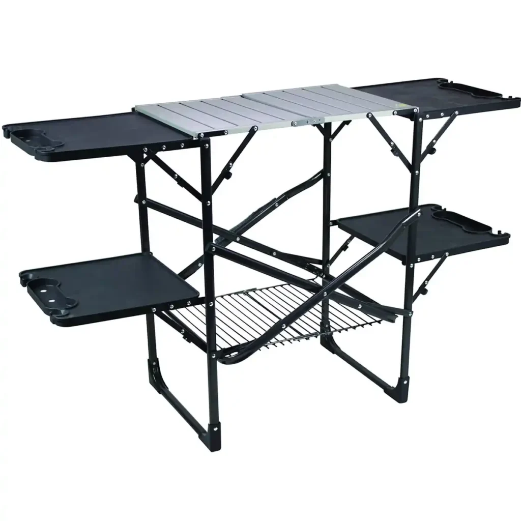 GCI Outdoor Slim-Fold Cook Station with side shelves for camping stove