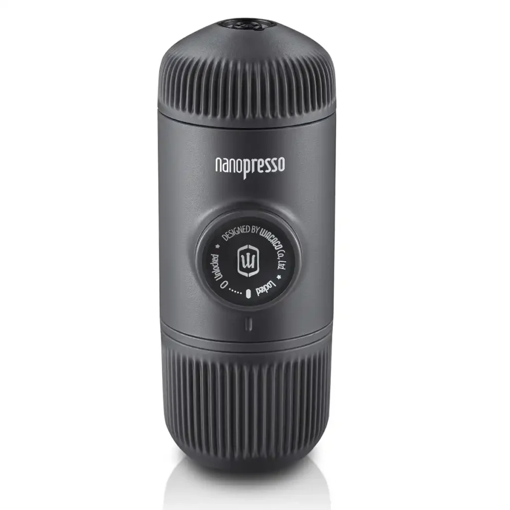 Wacaco Nanopresso portable espresso maker holding a shot of espresso