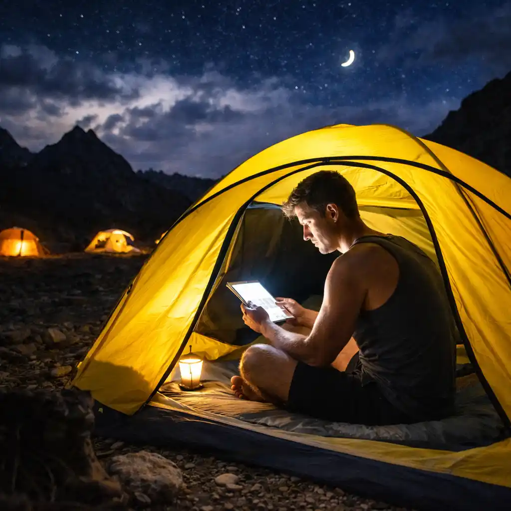 camping tent at warm summer night showing heat retention concept