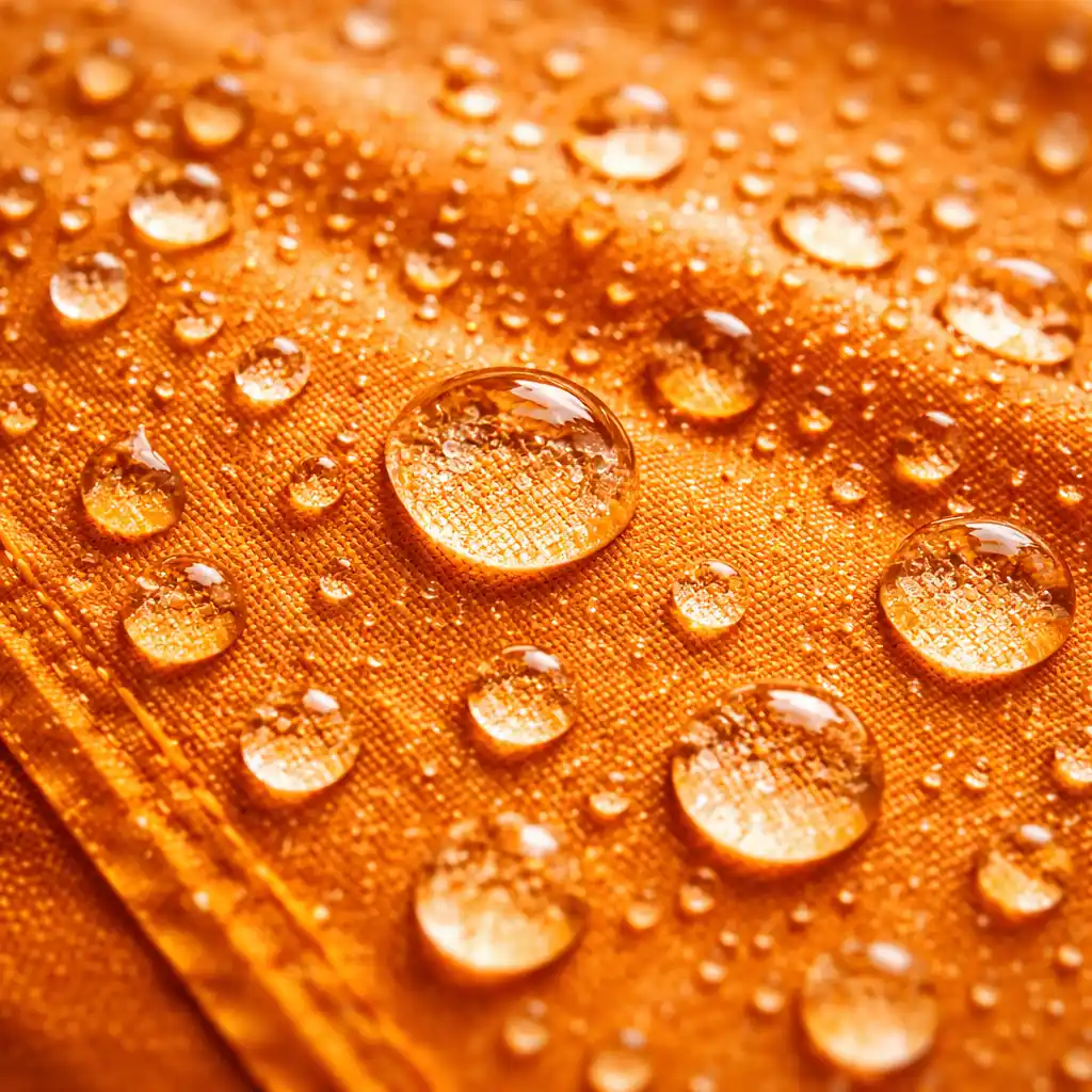 Water beading up on waterproofed tent fabric after garden hose test