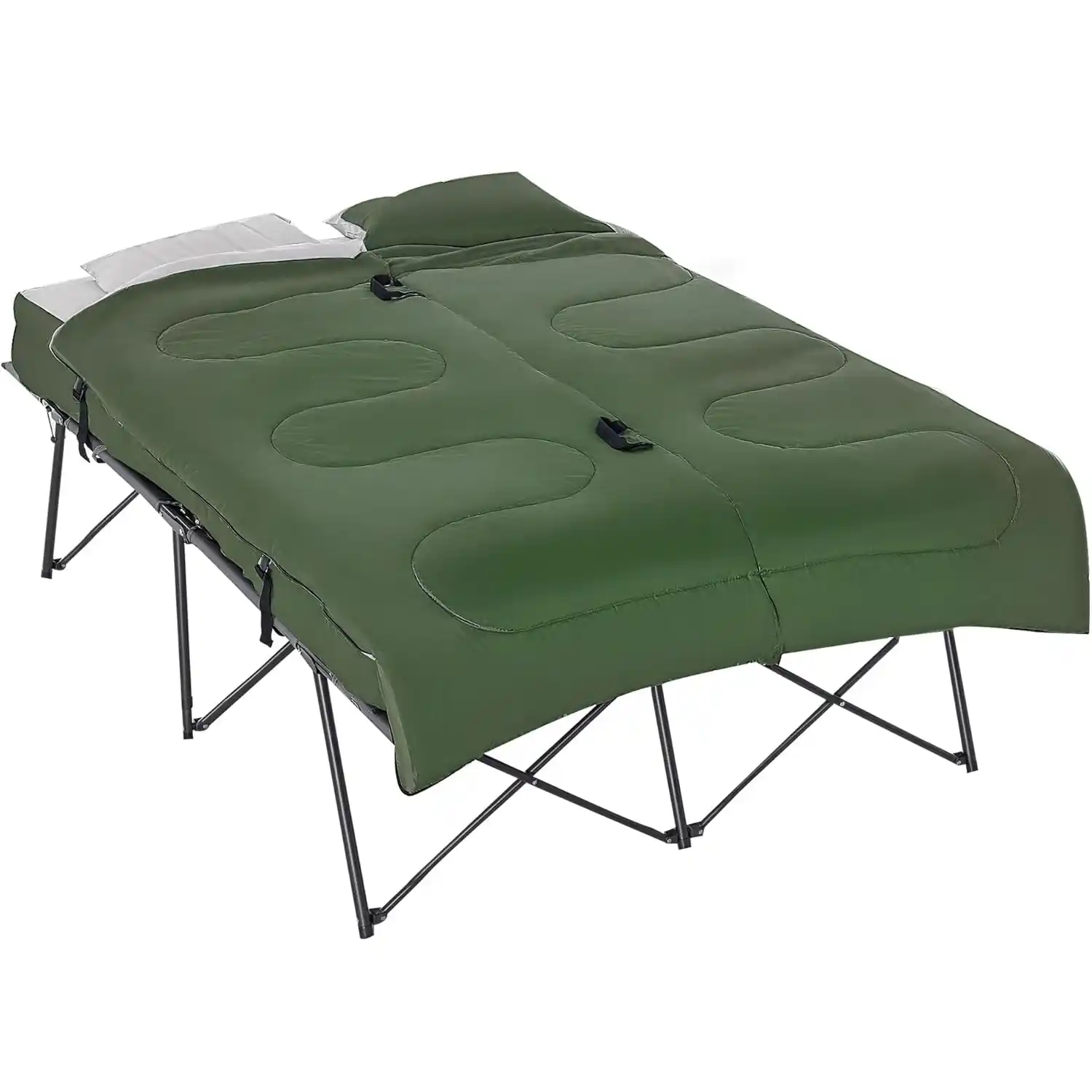 Budget-friendly Outsunny double camping cot with folding X-frame design and 600D Oxford fabric.