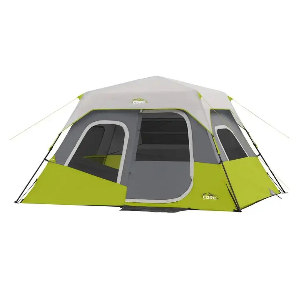 Core 6-person instant cabin tent with 60-second setup and stand-up height for families
