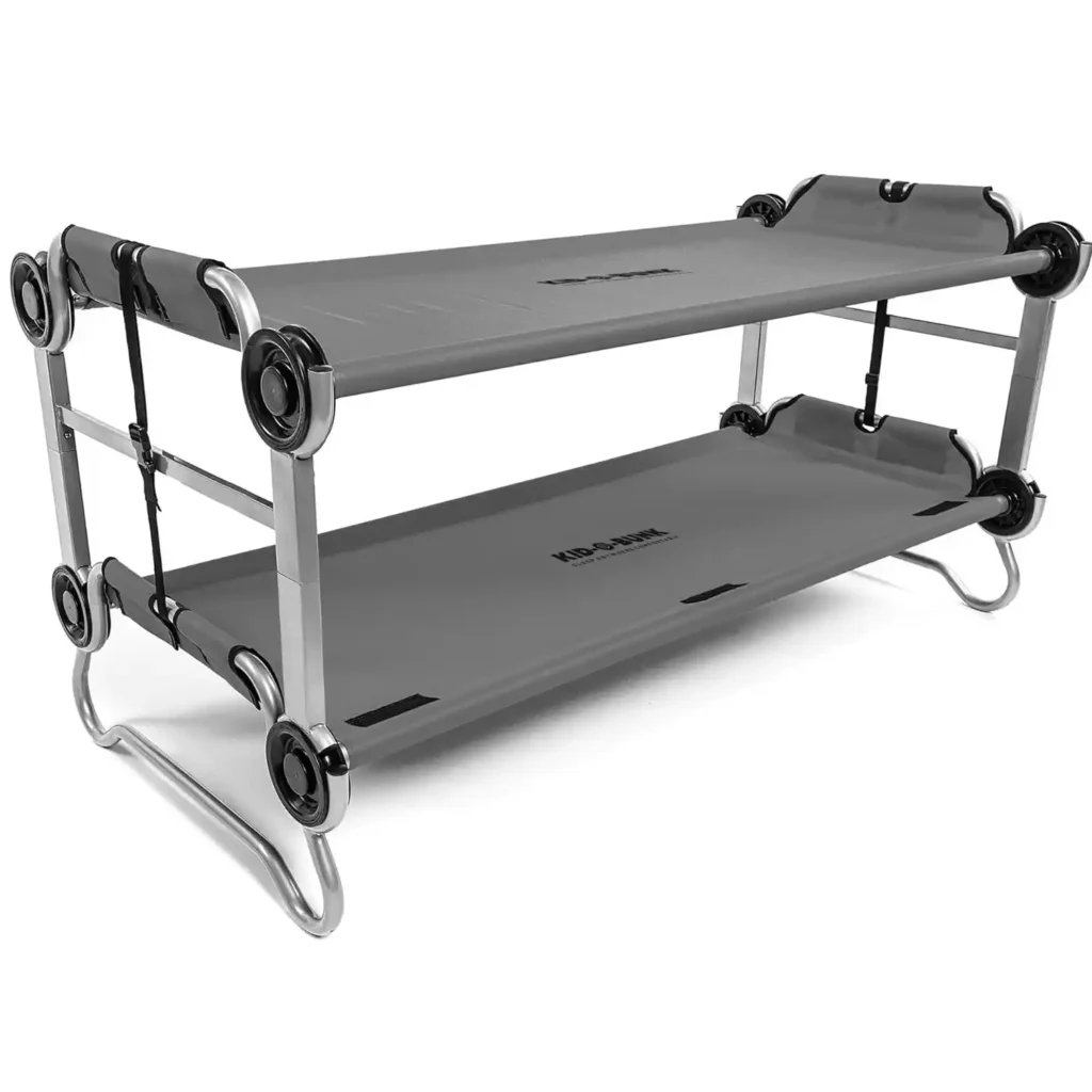 Teal blue Kid-O-Bunk stackable camping cots for children