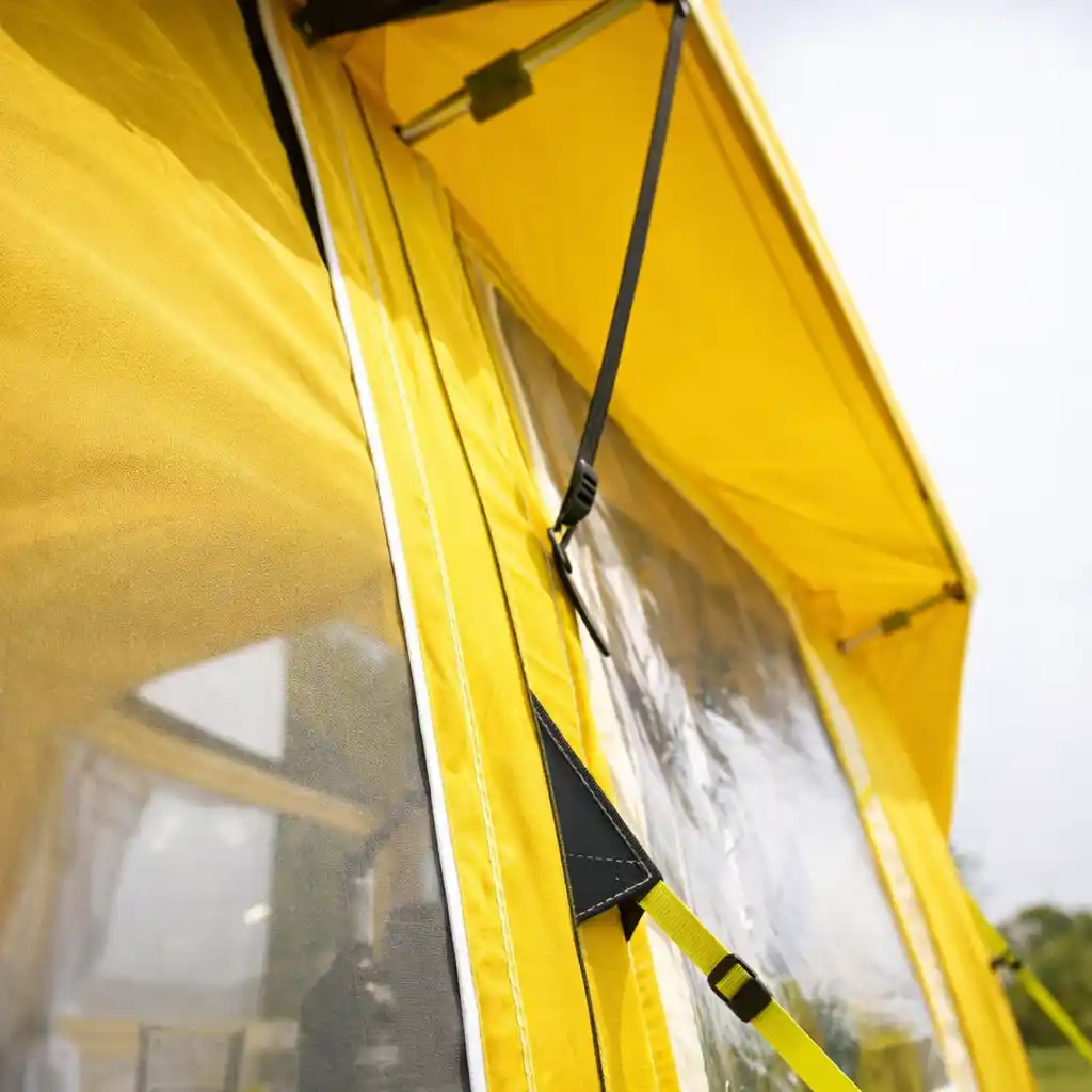 close up of camping tent mesh ventilation panels
