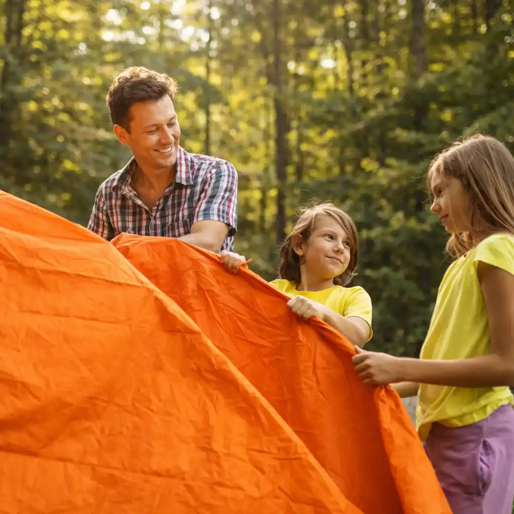 family tent calm campsite morning after storm showing stable setup