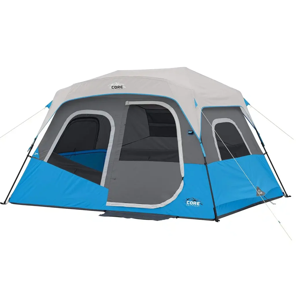large family camping tent with tall ceiling and mesh windows for hot weather camping