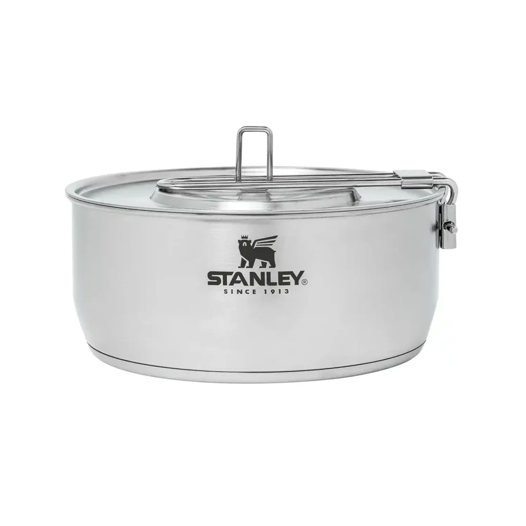 Stanley Even-Heat Camp Pro stainless steel pot for gourmet one-pot outdoor cooking.