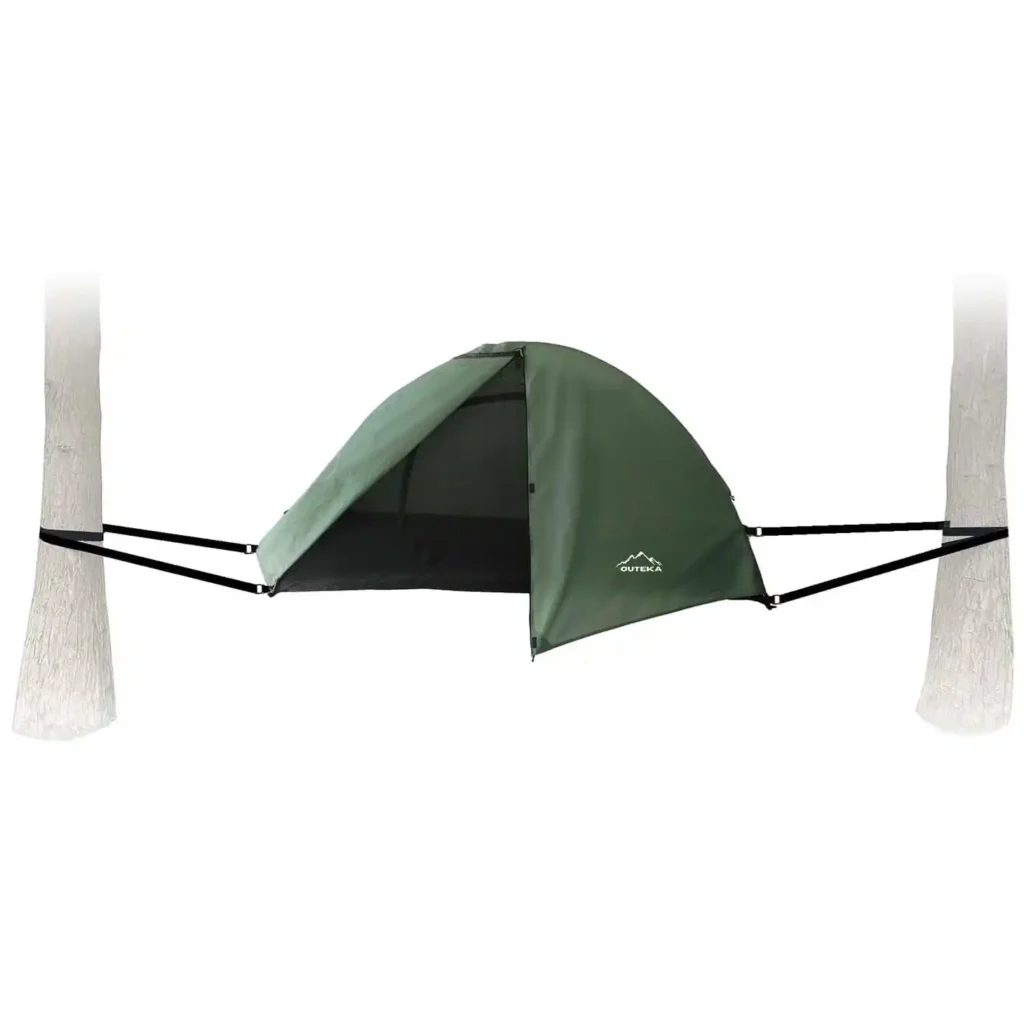 Budget lay flat hammock tent for camping with rainfly and mosquito net