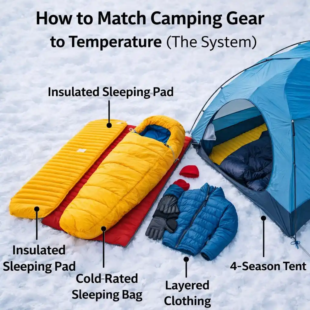 how to match camping gear to temperature sleeping bag pad layering system cold weather setup