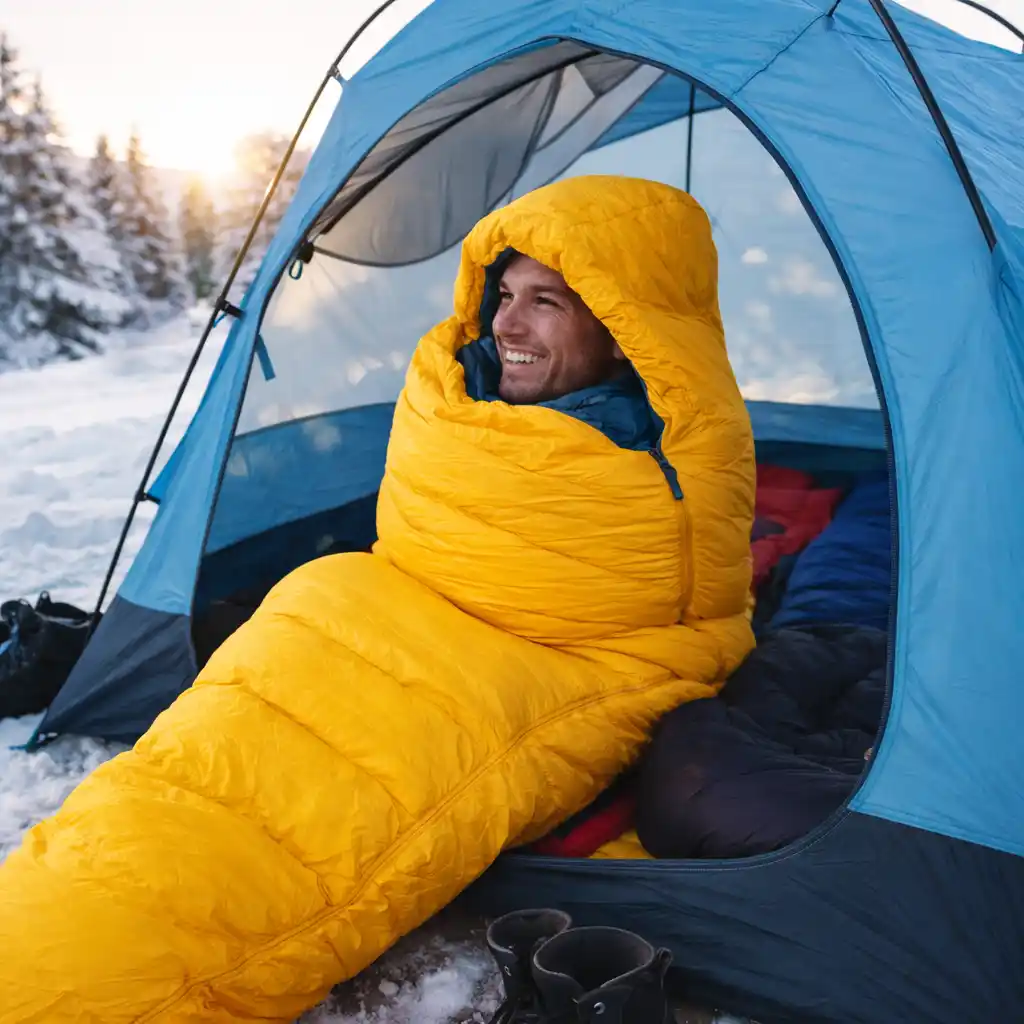 camping temperature guide cold weather sleeping bag inside tent with insulated setup