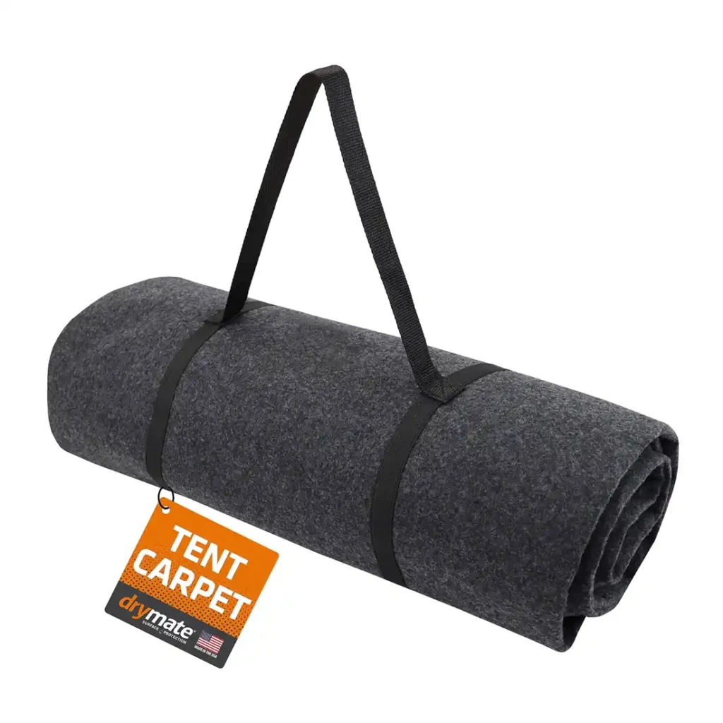 drymate tent carpet mat inside tent vestibule absorbing water and mud from boots