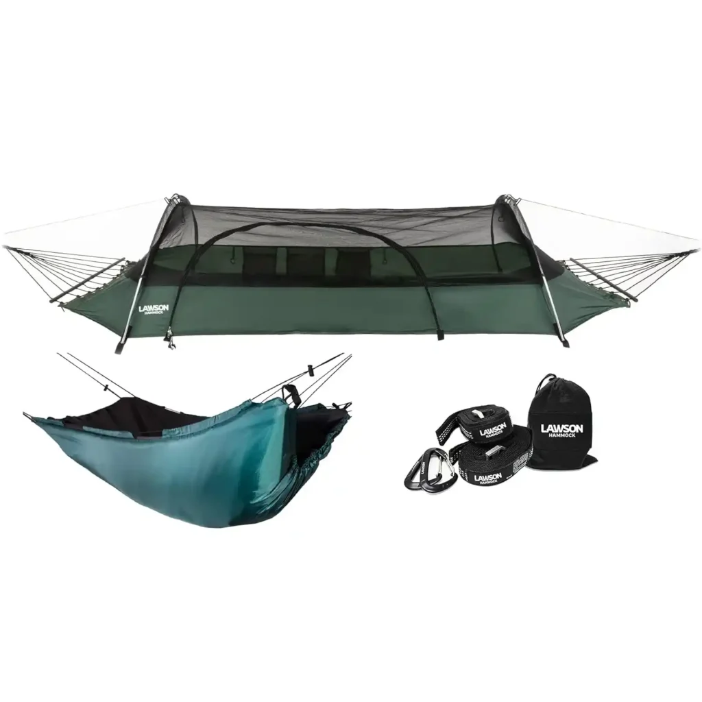 Lawson Blue Ridge hammock tent hybrid camping setup suspended and ground use
