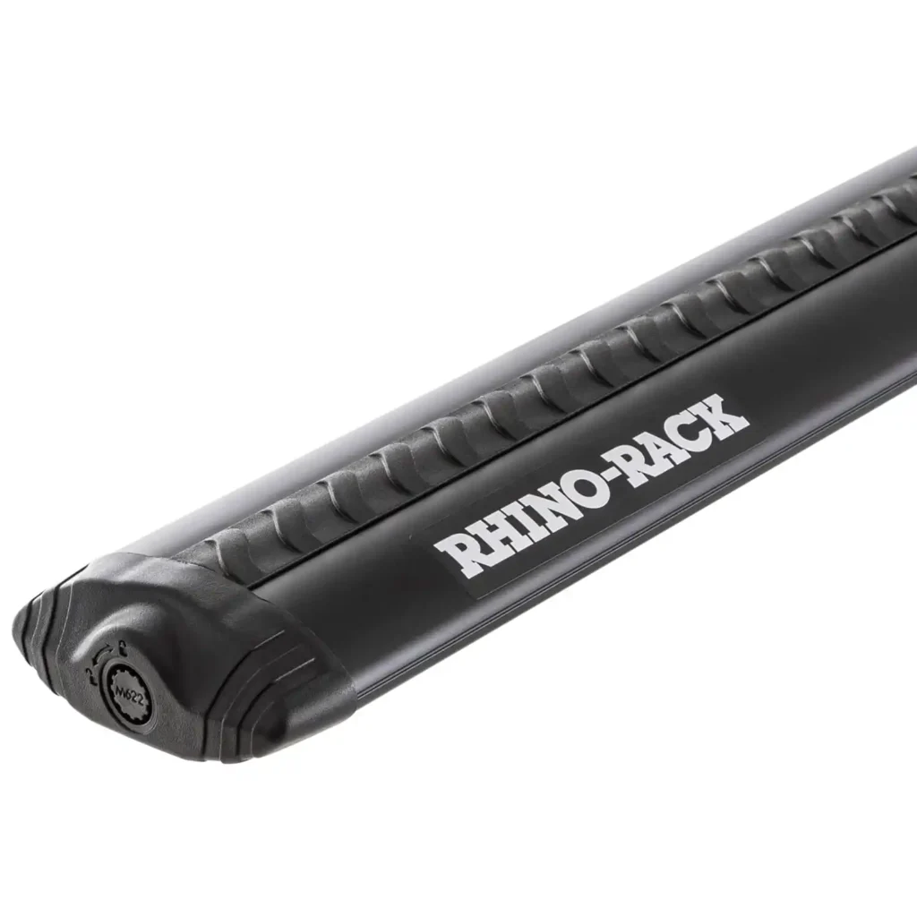 Rhino-Rack Vortex Aero crossbars supporting heavy rooftop load with reinforced aluminum construction