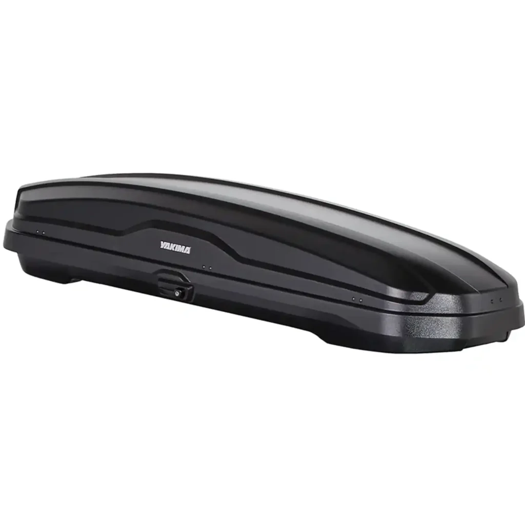 Yakima SkyBox Lo low-profile rooftop cargo box for EV and fuel efficiency