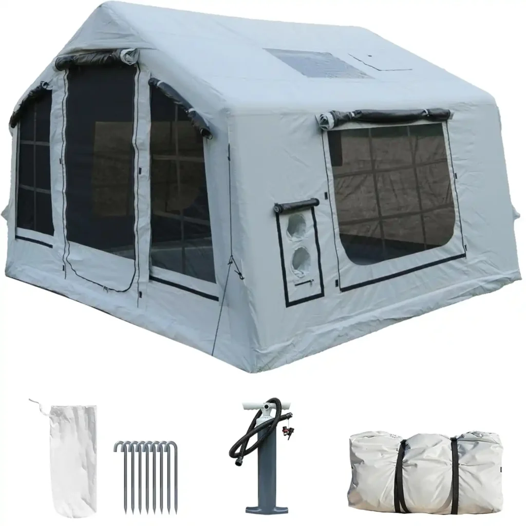 Mohuihui inflatable camping tent with skylight setup at a spacious family campground