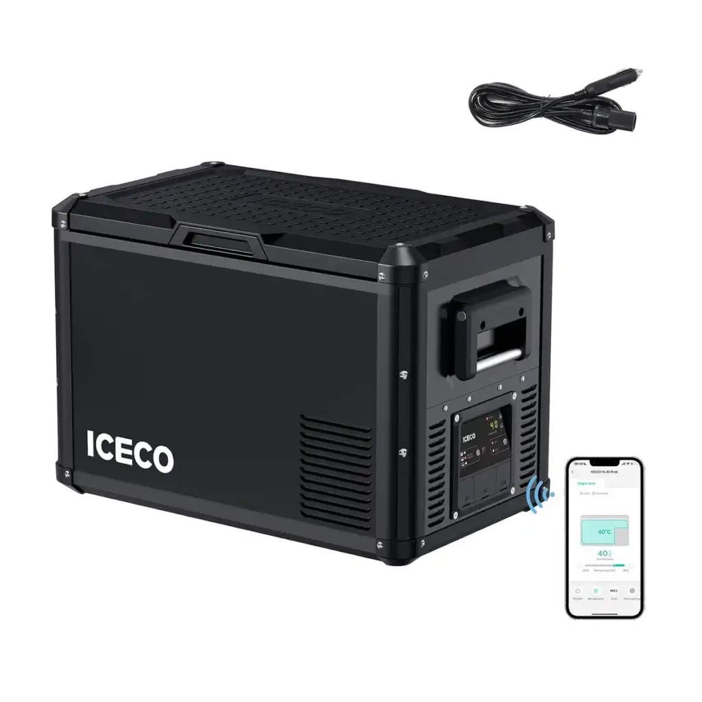 ICECO VL45 ProS portable camping refrigerator for family camping with large food storage capacity