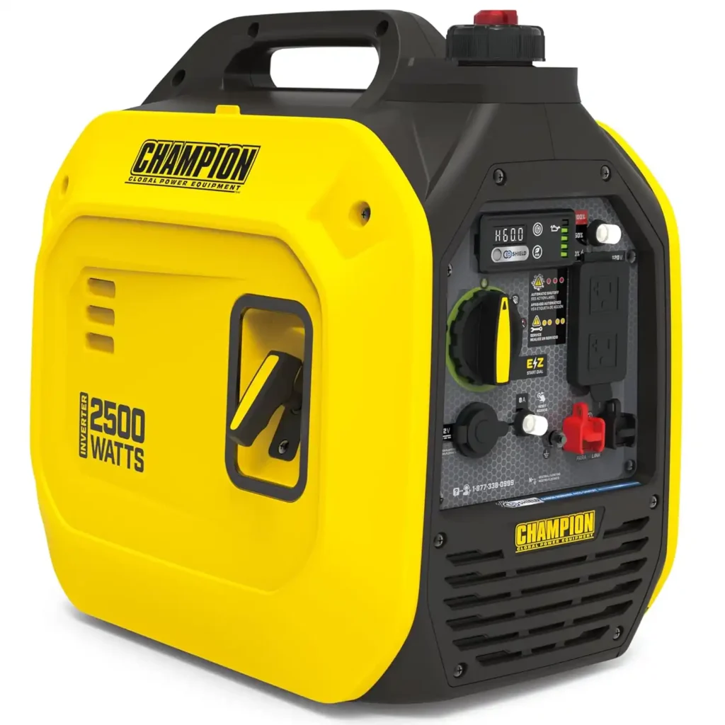 Champion 2500 Dual Fuel inverter generator for camping and RV use.