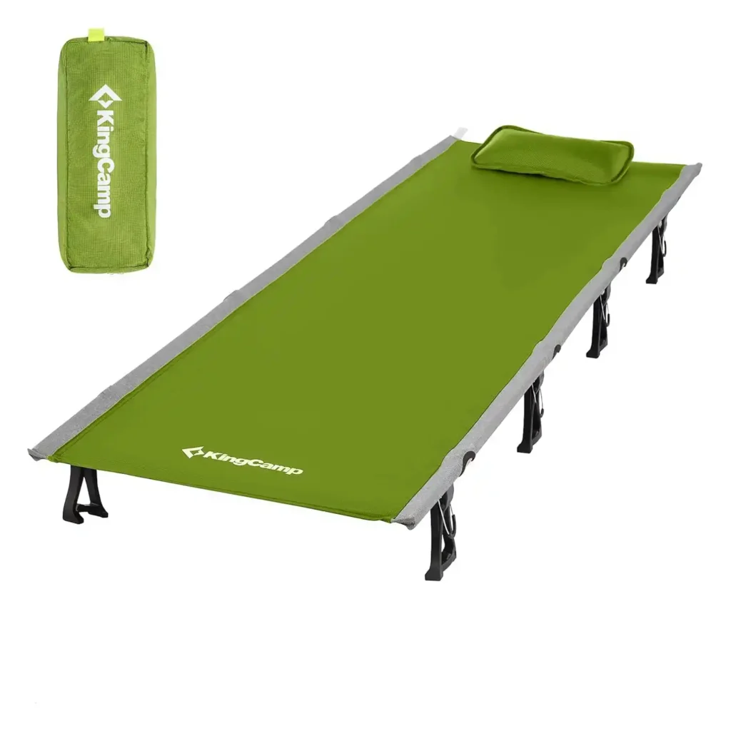 KingCamp Folding Deluxe folding camping cot designed for comfortable back support during car camping and outdoor adventures.