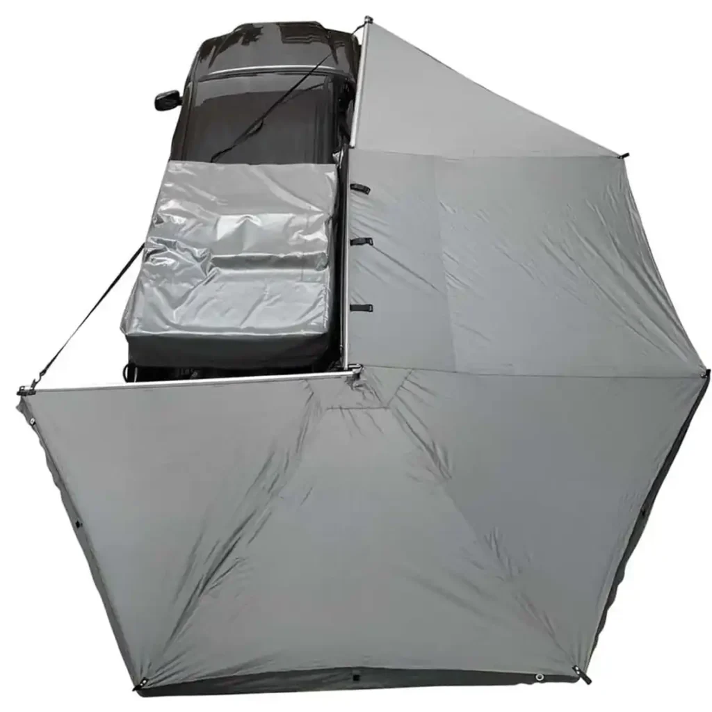 Overland Vehicle Systems Nomadic 270 HD freestanding 270 degree camping awning for SUVs, trucks, and overlanding vehicles.