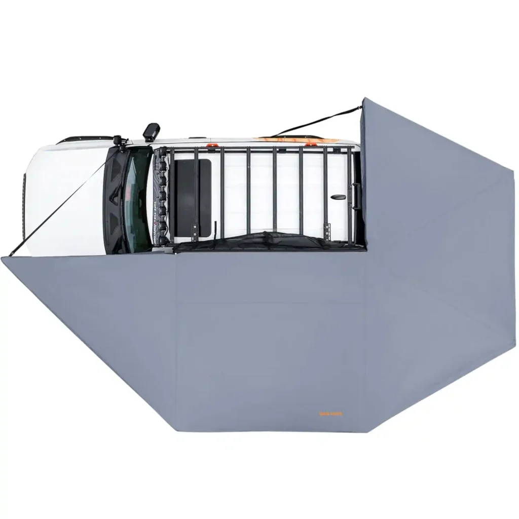 Sanhima 270 Freestanding Awning mounted on an SUV for vehicle camping, overlanding, and outdoor adventures.