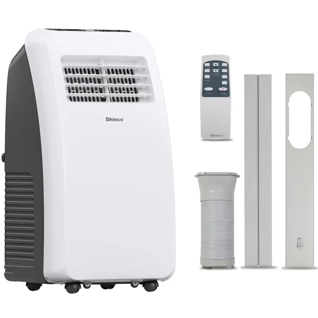 Shinco 8000 BTU portable air conditioner featured as the best choice for RV camping, travel trailers, and extended campground stays with reliable cooling performance.