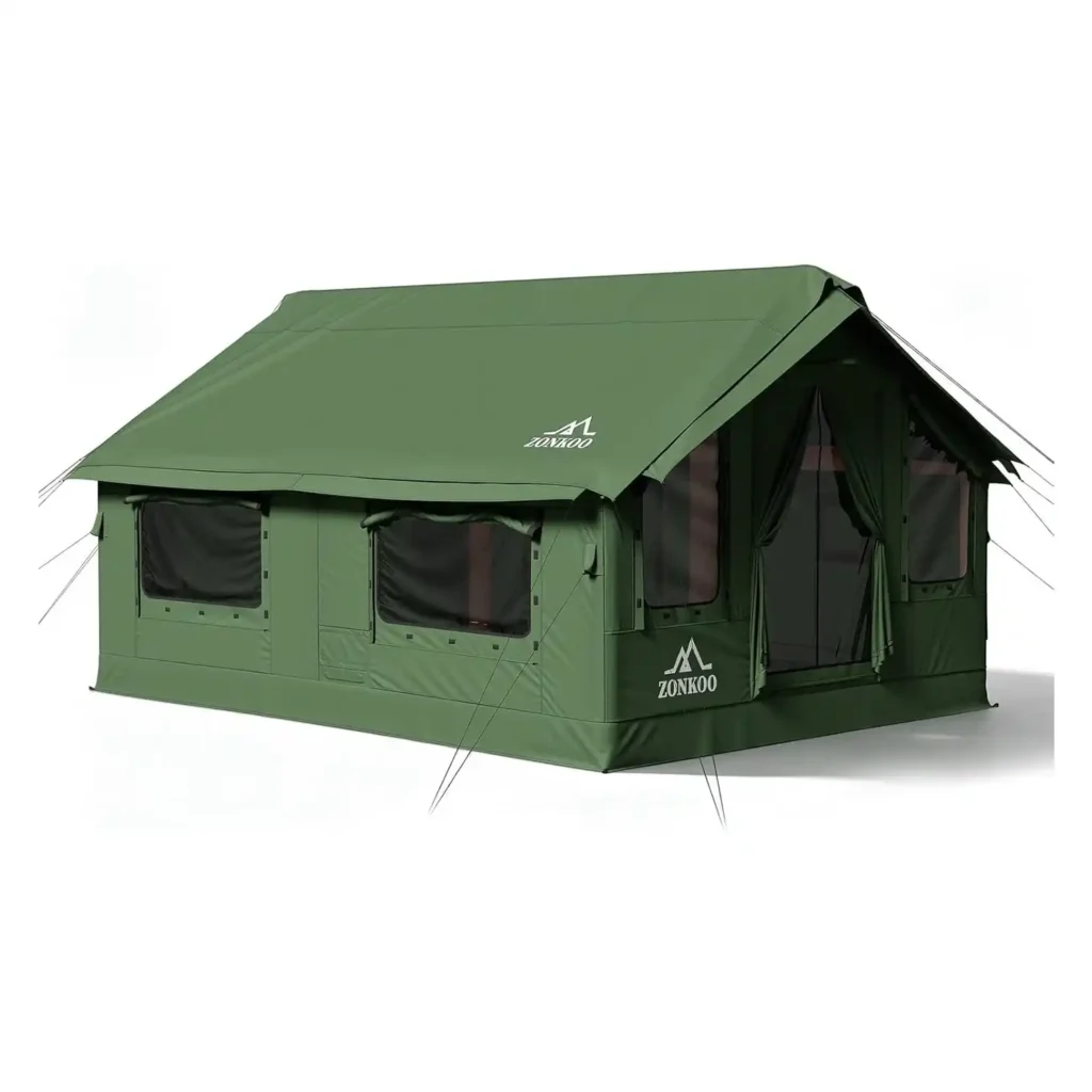 Zonkoo inflatable camping tent with panoramic mesh windows for maximum ventilation in hot weather