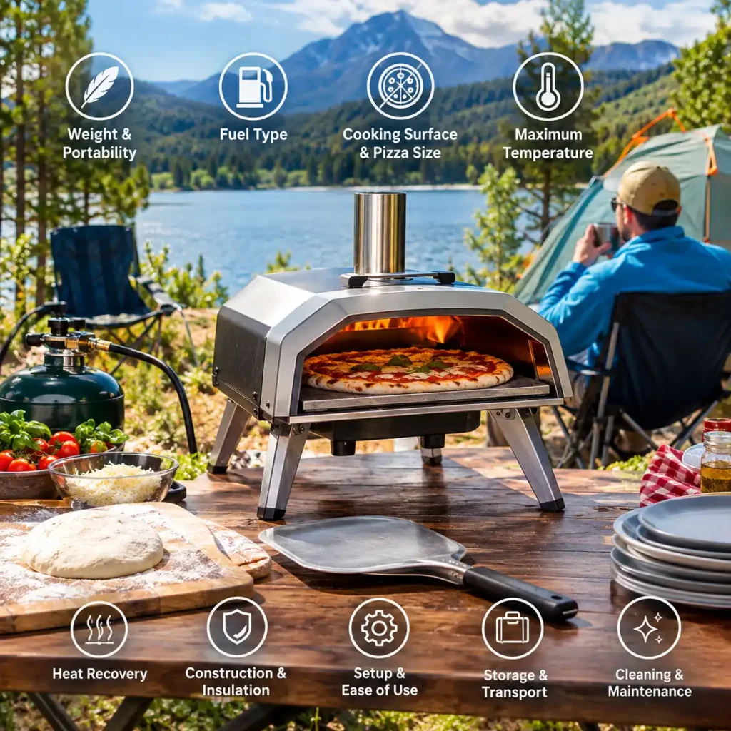 Choosing a portable pizza oven for camping based on size fuel and portability