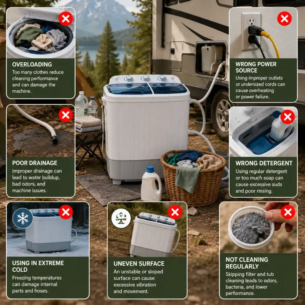 Common mistakes when using a portable washing machine for camping