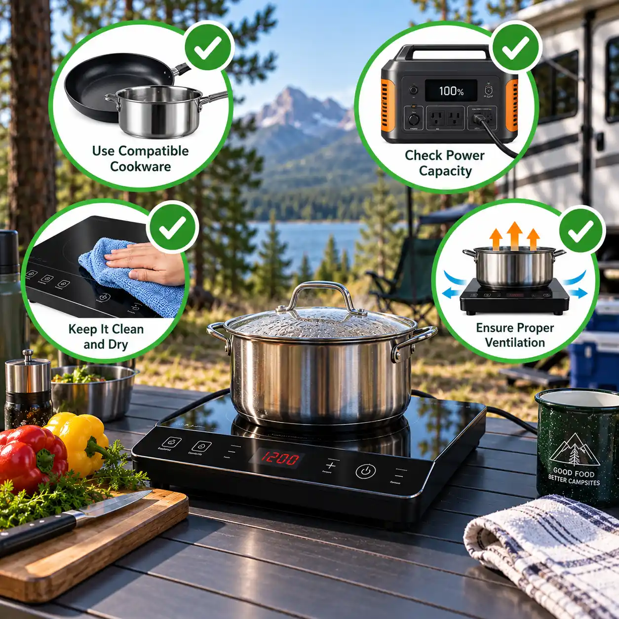 Using a portable induction cooktop safely while camping