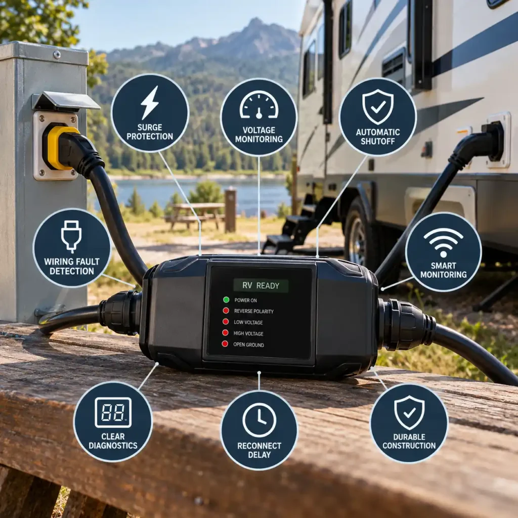 Key RV electrical management system features for campground power protection